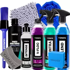 Kit Vonixx Limpeza Interna e Externa Cera Blend V-Floc Sintra Pneu Pretinho + Luva de Lavagem