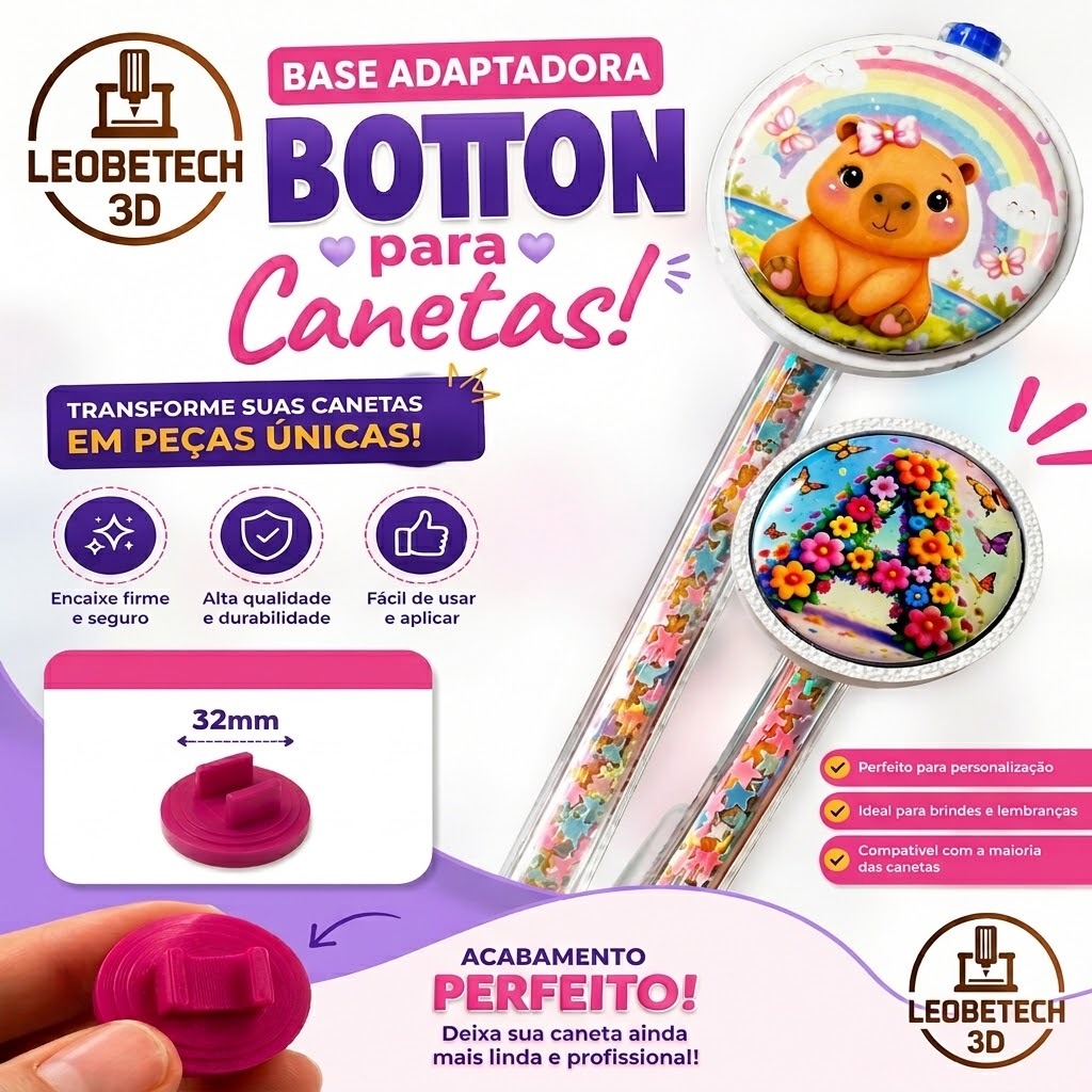 INSUMOS BOTTON 32MM - Suporte Para Caneta Pin Botton Broche Base Adaptadora