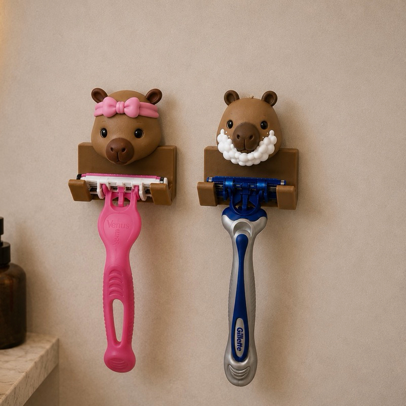 Kit 2 Suportes Capivara para Lâmina de Barbear Parede Organizador Banheiro Sem Furos