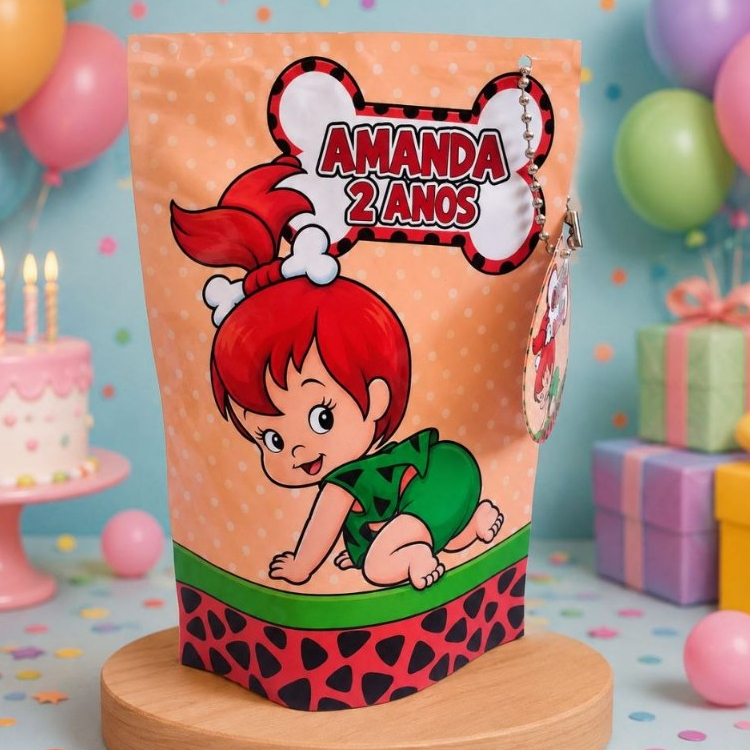 Saquinhos Metalizado Pedrita Flintstones- Lembrancinha Personalizadas-Lembrancinha para aniversario