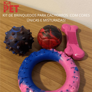 Kit Brinquedos Cachorro Cores Misturadas, Mordedor Resistente Pet, Bola Maciça, Osso e Pneu