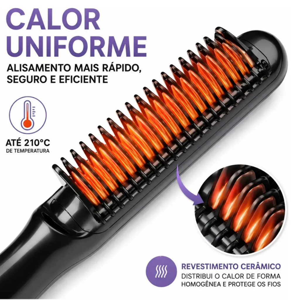 Escova Alisadora Philco com Ion Alisa Muito Efeito Salão Cerâmica Bivolt