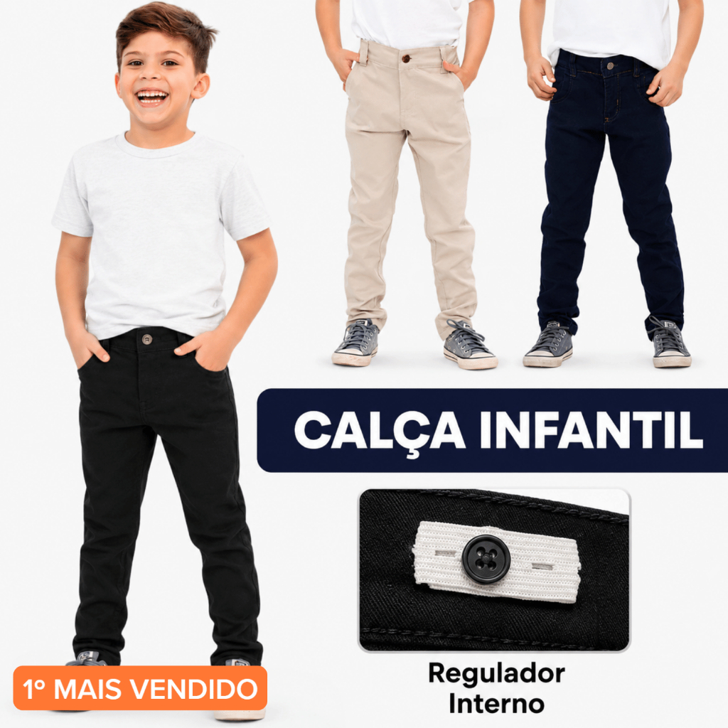 Calça Infantil Menino Jeans Lycra Tradicional Ajuste Interno Tam 1 ao 16 Cores