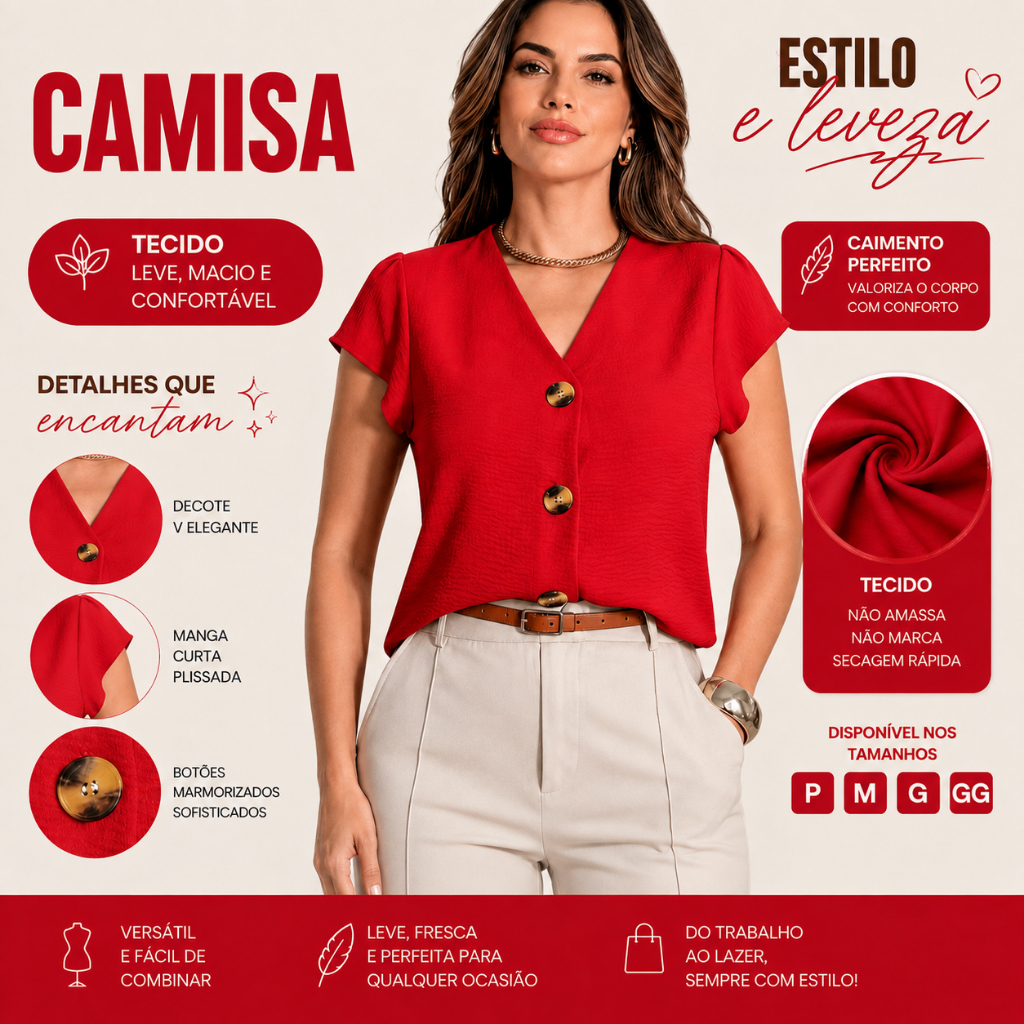 CAMISA FEMININA Manga Curta com Modelagem Moderna