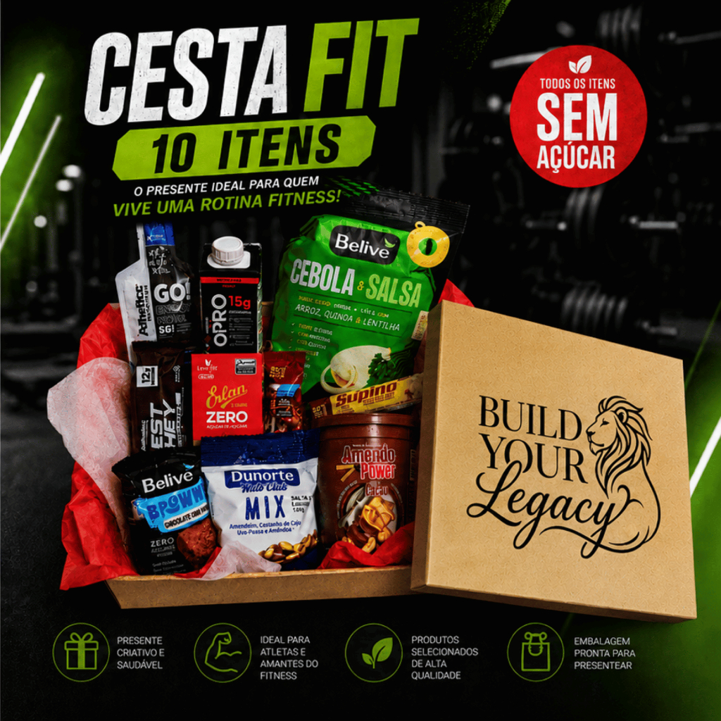 Cesta FIT – 10 Itens – Zero Açúcar – Presente Fit/Fitness/Maromba/Academia – No pain No Gain – Diet