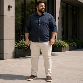 Calça Masculina Tradicional Sarja Bege Plus Size
