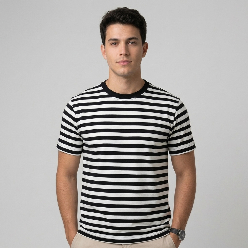 CAMISETA LISTRADA BÁSICA MANGA CURTA MALANDRO LISTRAS PRETA COM BRANCO E VERMELHA COM BRANCO
