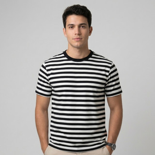 CAMISETA LISTRADA BÁSICA MANGA CURTA MALANDRO LISTRAS PRETA COM BRANCO E VERMELHA COM BRANCO