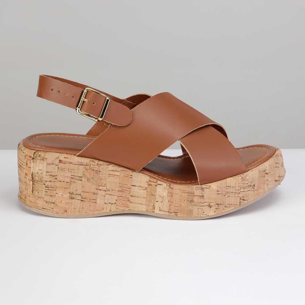 Sandália Feminina Plataforma Anabela Cortiça Salto 5,5cm Confortável com Fivela Ajustável Antiderrapante