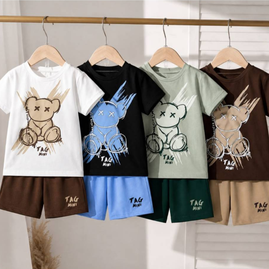 Conjunto Masculino Infantil Camiseta de algodão + Bermuda de Moletinho do 2 ao 14 anos