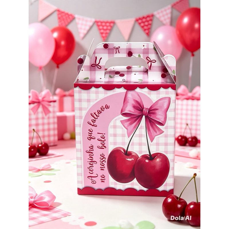 Caixa Maletinha, lembrancinha para festa tema Cerejinha personalizada com nome e idade.