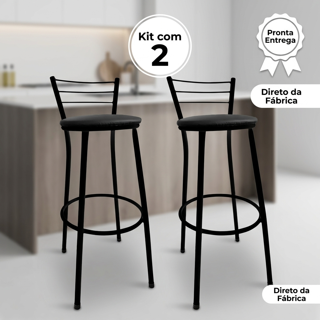 Kit 2 Banquetas Altas Bistrô Aço Reforçado Para Cozinha Balcão Bar Lanchonete Area Gourmet Pronta Entrega Scarparo