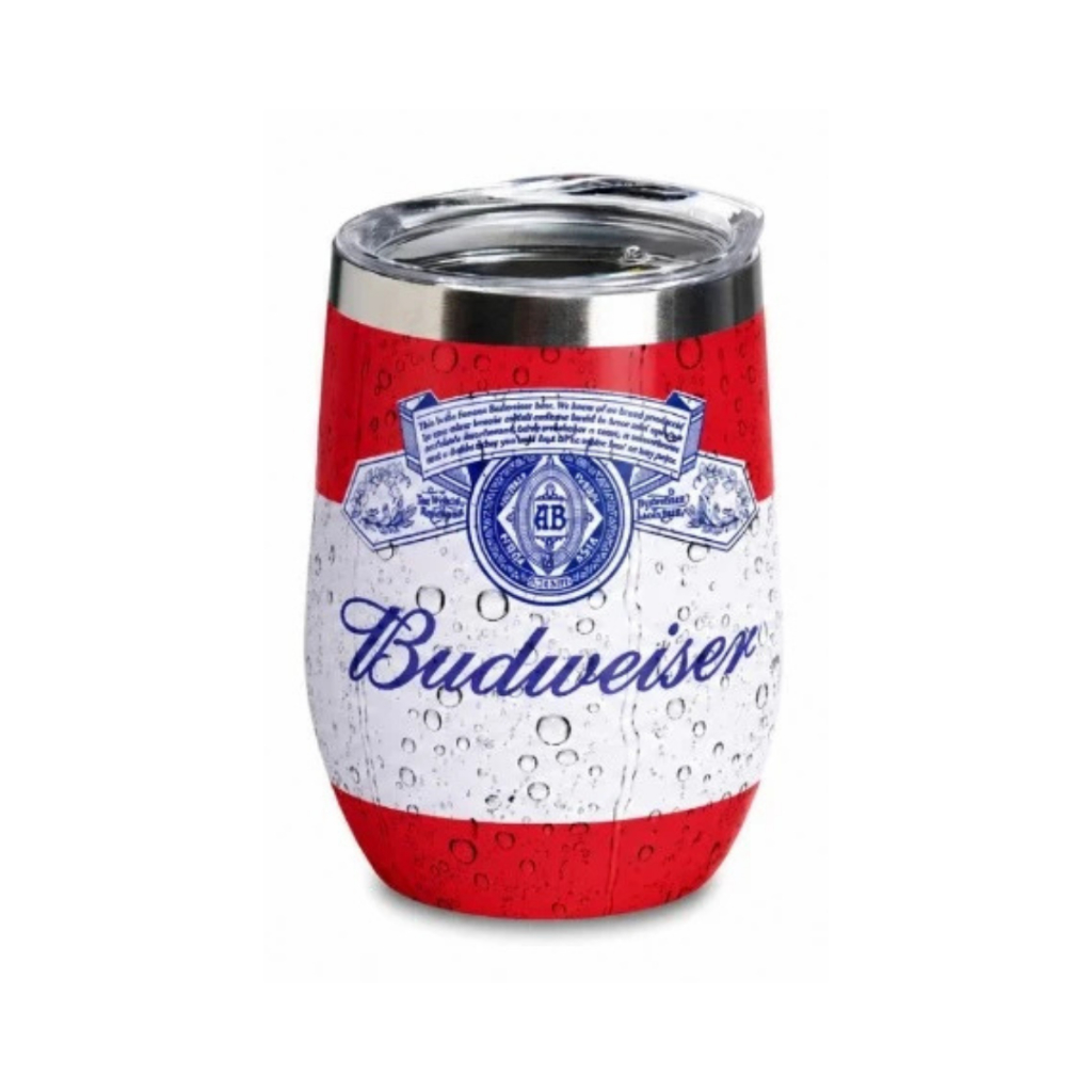 Copo cuia térmico de inox com tampa acrílica estampa Budweiser de 350 ml
