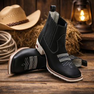 Botina Sola Branca Masculina Bota Texana Country Bico Quadrado Mateira Txc Pecuaria Rodeio Cavalgada