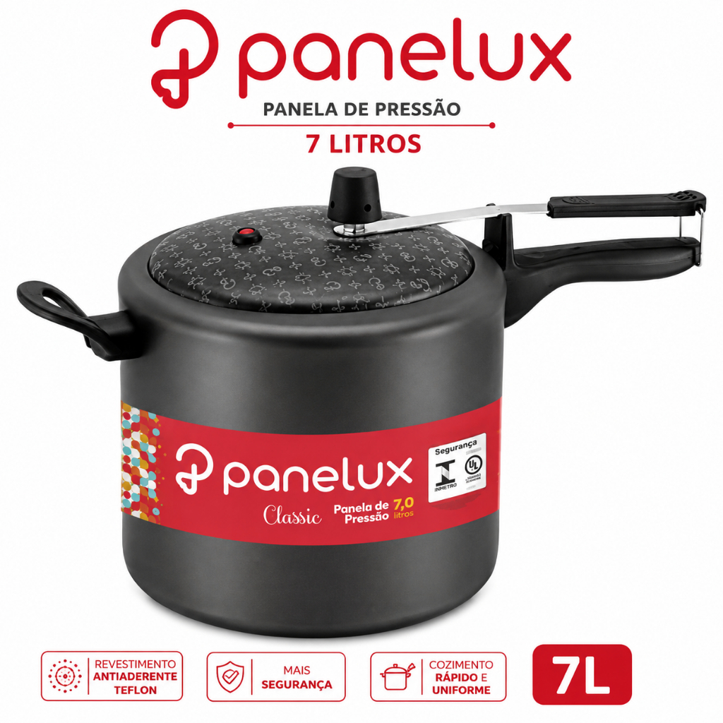 Panela de Pressão Panelux 7 Litros Antiaderente Teflon Não Gruda Linha Magnific com 5 Camadas