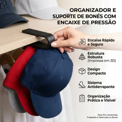 Suporte Para Boné Organizador Porta Bonés Com Presilha Ajustável Compacto e Resistente Para Automóveis Carro