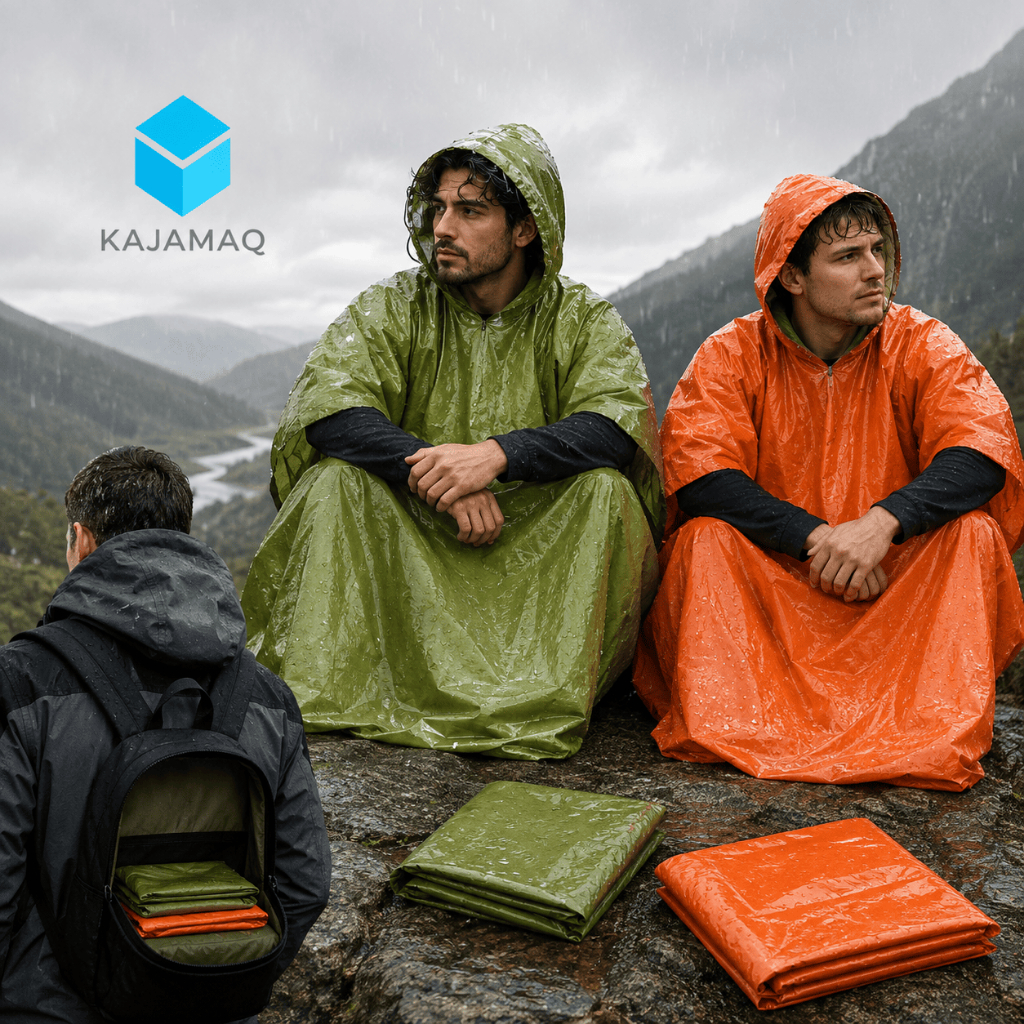 Poncho Termico Impermeavel Capa De Chuva Emergencia Com Capuz Aluminizado Reutilizavel Camping Trilha Verde Ou Laranja