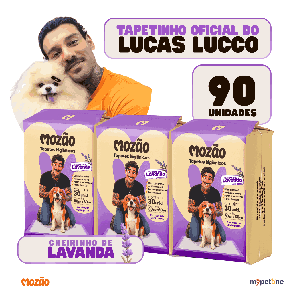 Kit 3 Tapete Higiênico Mozão Lucas Lucco Lavanda 80x60 - 30 Unidades