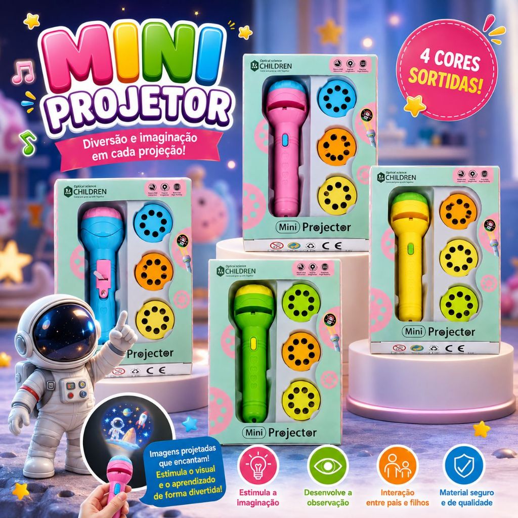 Lanterna Projetora Infantil Com 24 Imagens Animais para Crianças  Brinquedo Projeção 3 Discos