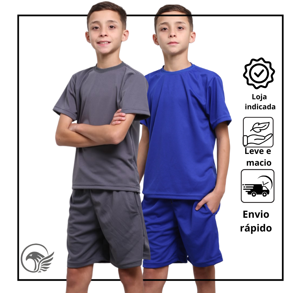 KIT CONJUNTO MENINO 1 CAMISETA e 1 BERMUDA DRY FIT PREIMIUM ESPORTIVO