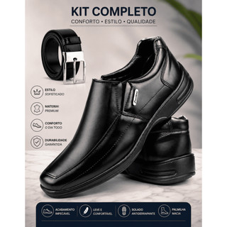 Kit Sapato Social Masculino Slip On Confortável + Cinto Tenis Sapatenis