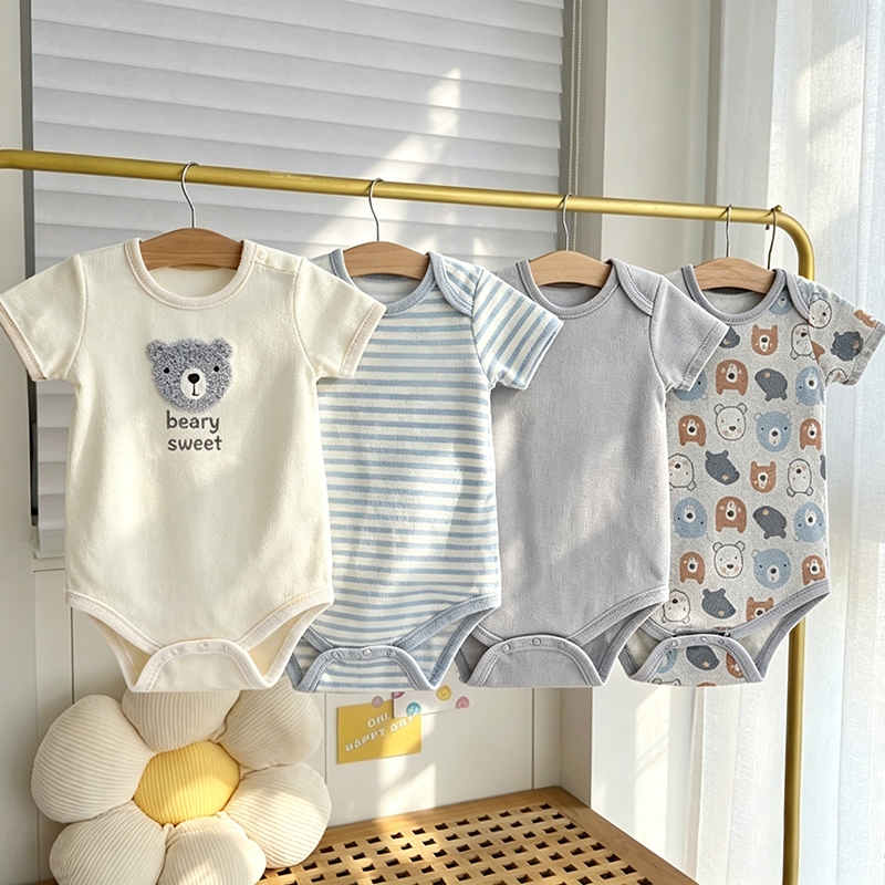 Conjunto de 4 peças de macacão para bebê 100% algodão confortável várias opções de cor série ursinho
