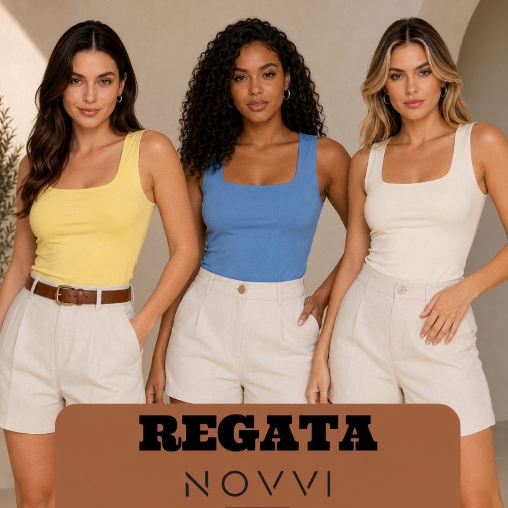 Blusa Regata Feminina Decote Quadrado Suplex Forro Duplo Alça Larga Básica Justa Verão