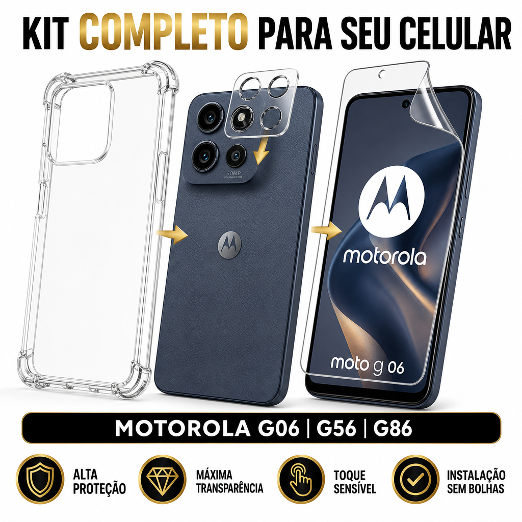 KIT para Motorola G06 | G56 | G86 - Película Cerâmica + Capa + Câmera