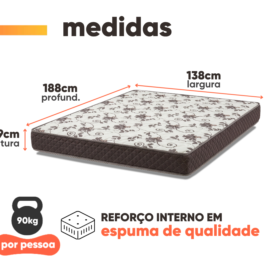 Colchão Casal Espuma D33 Marquês 138x188x19cm Marrom Umaflex - Suporta até 90kg por Pessoa · foto 2