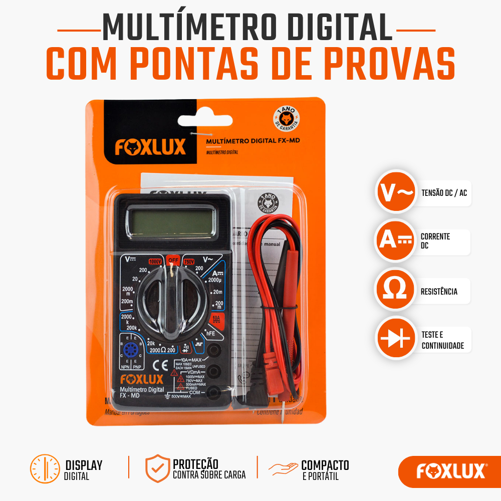 Multímetro Digital Foxlux com Teste de Continuidade Bipe