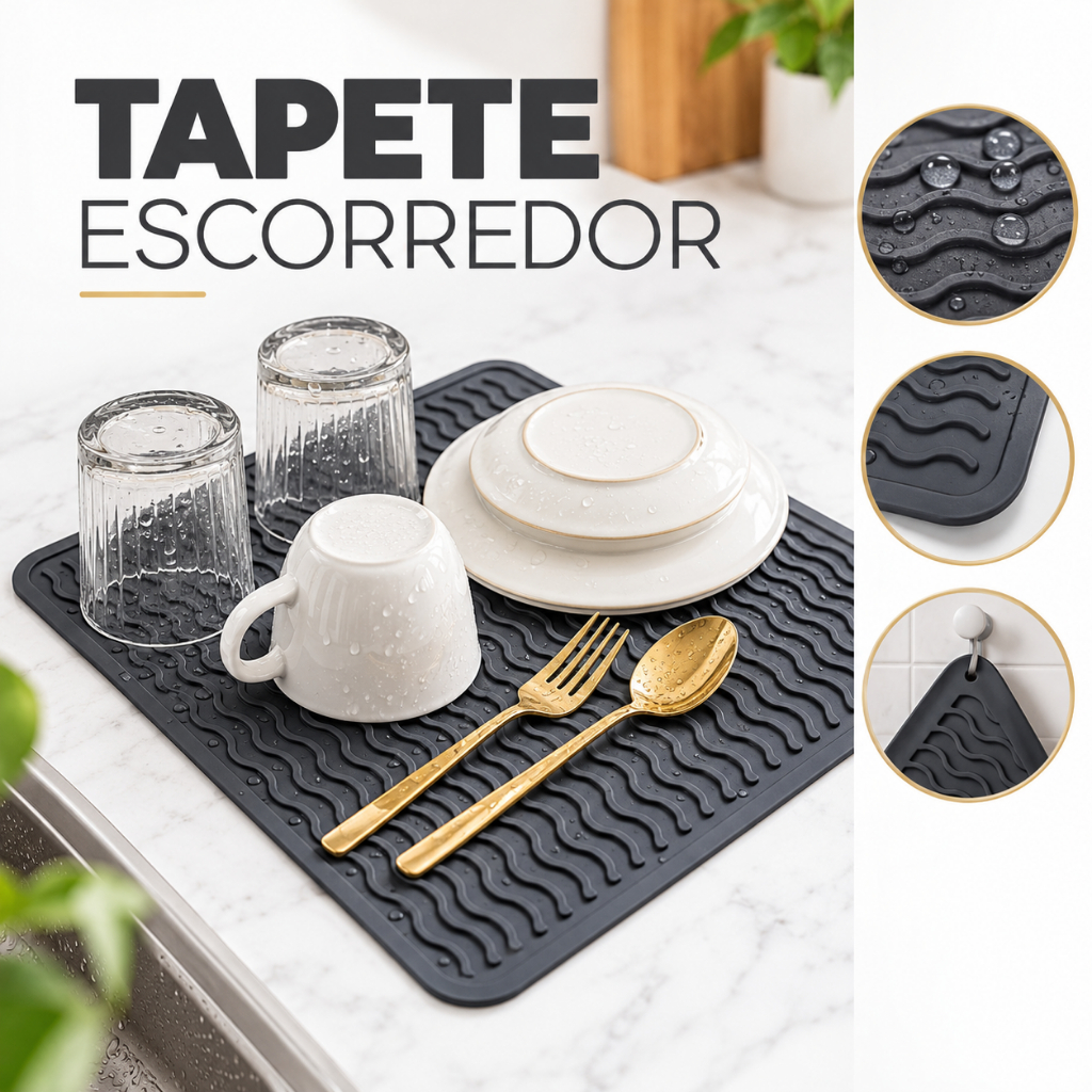 Tapete Escorredor de Louça Silicone Antiderrapante de Pia e Bancadas