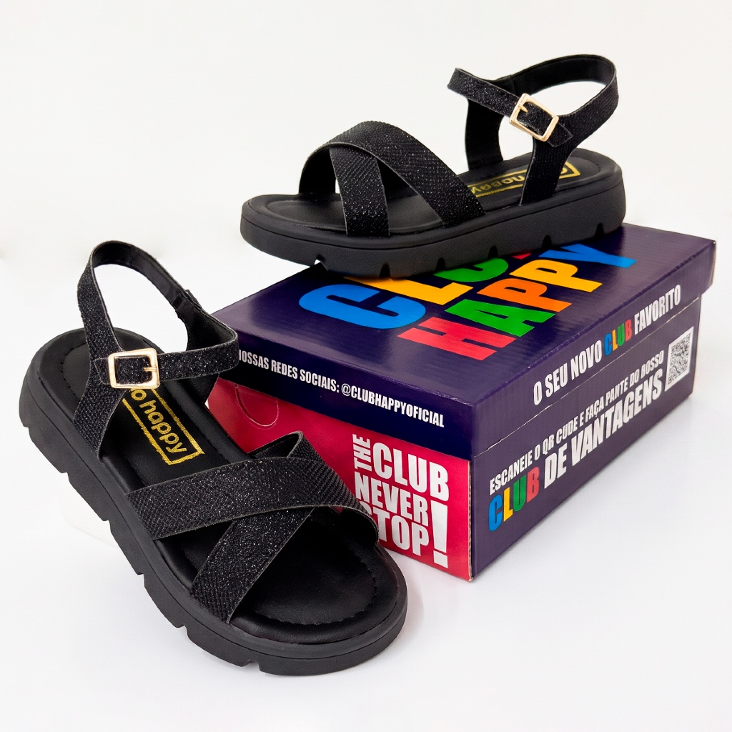 Sandalia Infantil Menina Feminino Preto Club Happy Feminina — imagem 2 de 2