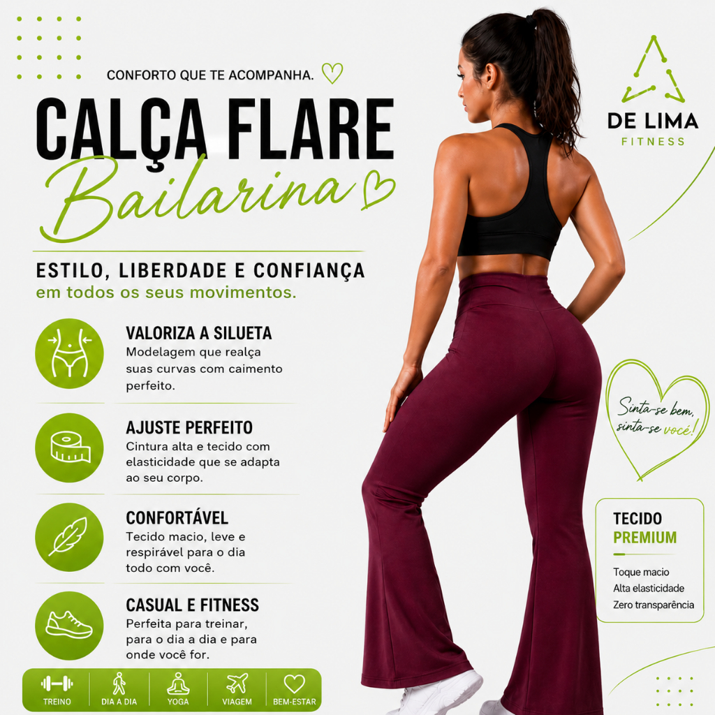 Legging FLARE Feminina Fitness Cintura Alta Academia Modeladora Confortável