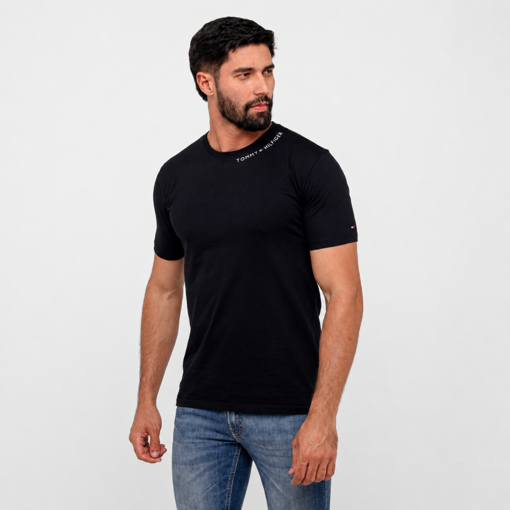 Camiseta Masculina Tommy Hilfiger Original Logo na Gola