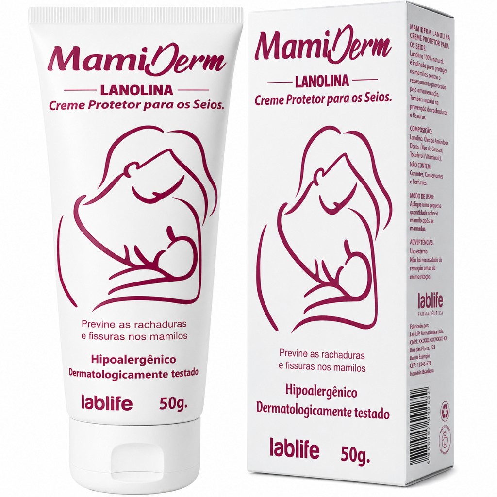 Lanolina Mamiderme Creme 50g Hidrata Seios Amamentar Sem Dor Trata Rachaduras Fissura Bebe Original