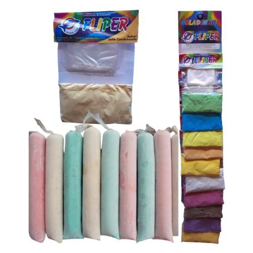 Kit geladinho fliper cremoso 1 cartela 10 unidades sabores Gourmet Chupe-Chupe  Sacolé Dudu Flau Juju  picolé de saco