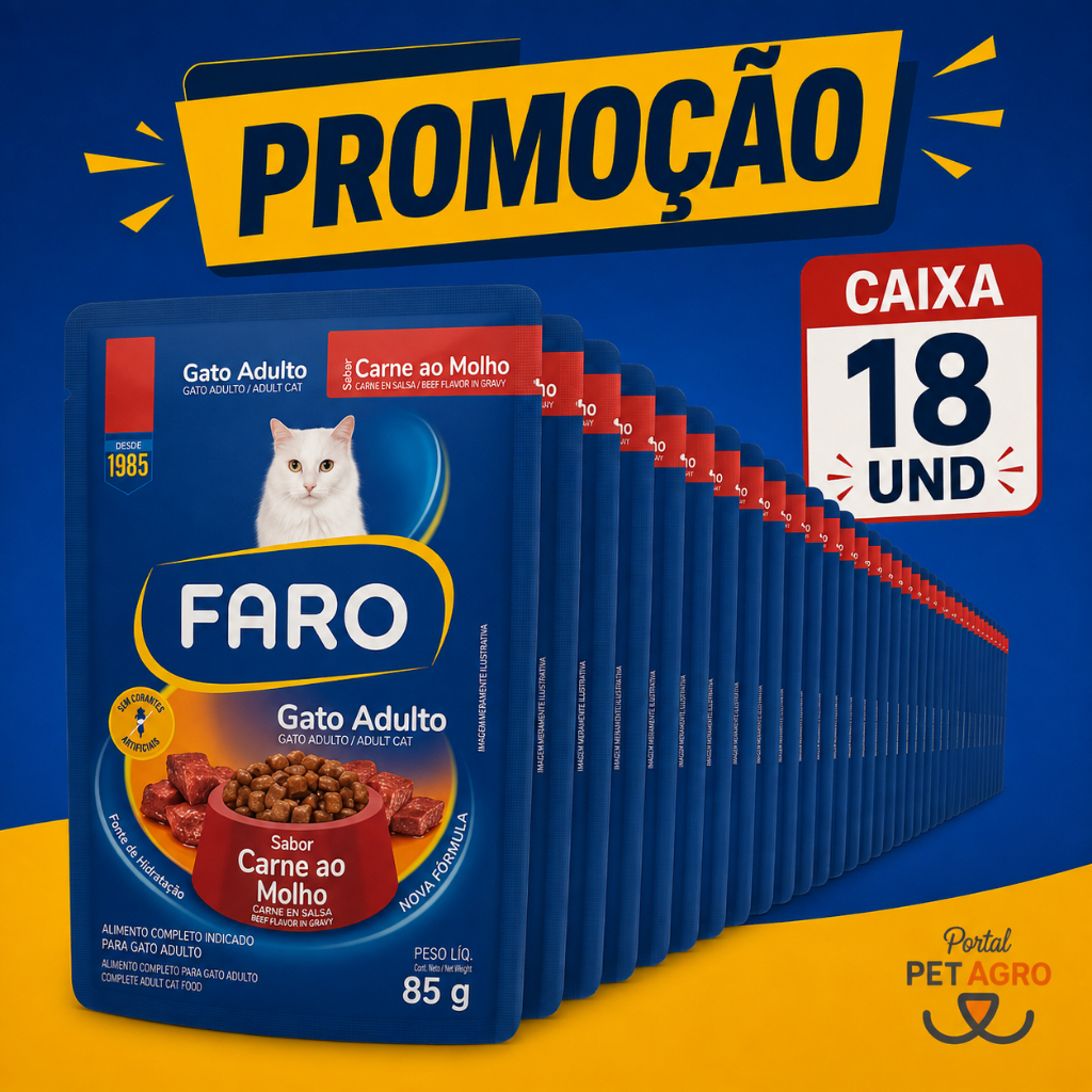 Petisco Sachê Faro Gato Carne ao Molho - Caixa 18x85gr