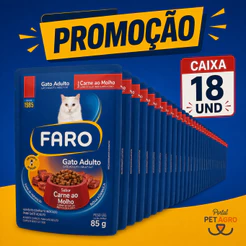 Petisco Sachê Faro Gato Carne ao Molho - Caixa 18x85gr