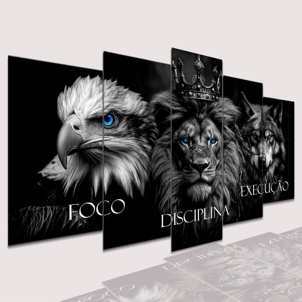Conjunto Quadros DecorativosAlta Resolução Mosaico Leão Paisagem Frases Flores Cristão Sala Quarto
