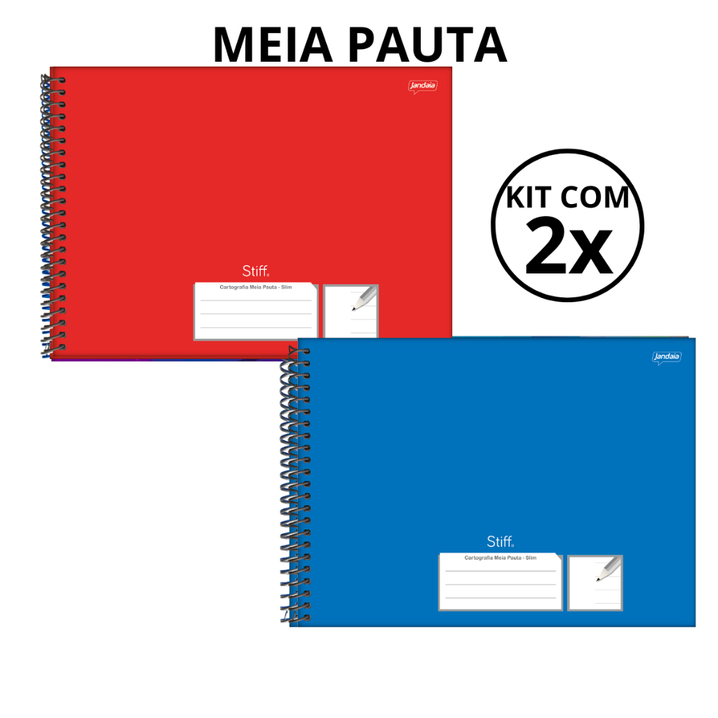 Kit 2 Cadernos MEIA PAUTA Universitario Stiff 80 folhas - Jandaia