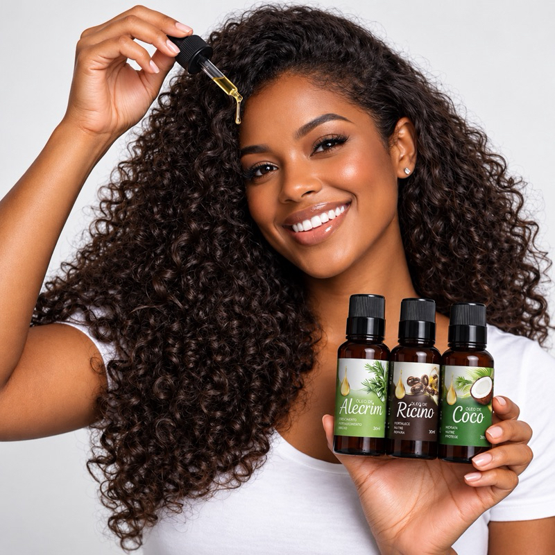 KIT 3 Óleos Cronograma Capilar Óleo de Coco + Ricino + Alecrim 60ml Tratamento