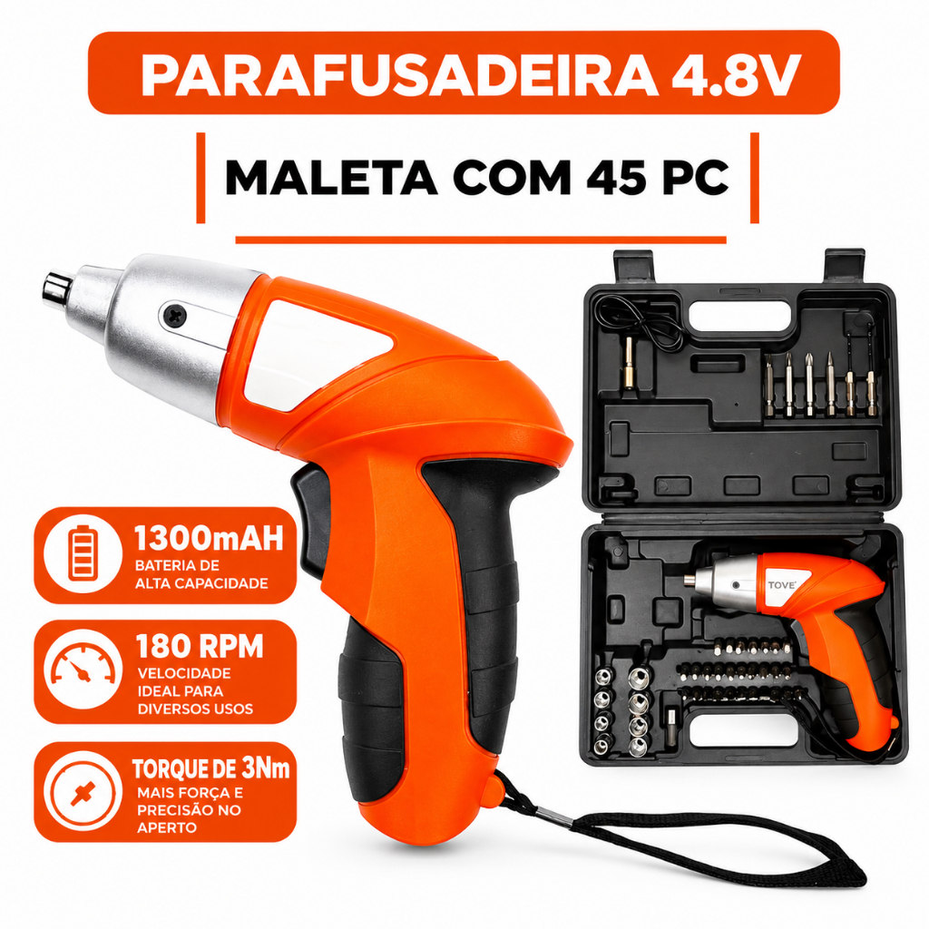 Mini Parafusadeira Eletrica Recarregavel 4.8 Com Maleta Portatil 45 Peças