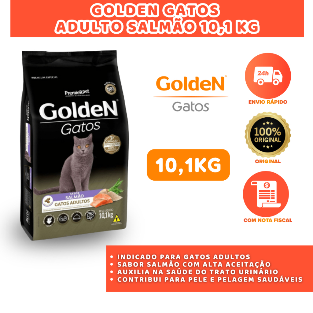 RAÇÃO PARA GATOS ADULTOS GOLDEN SALMÃO 10,1KG SAÚDE E ENERGIA DIÁRIA