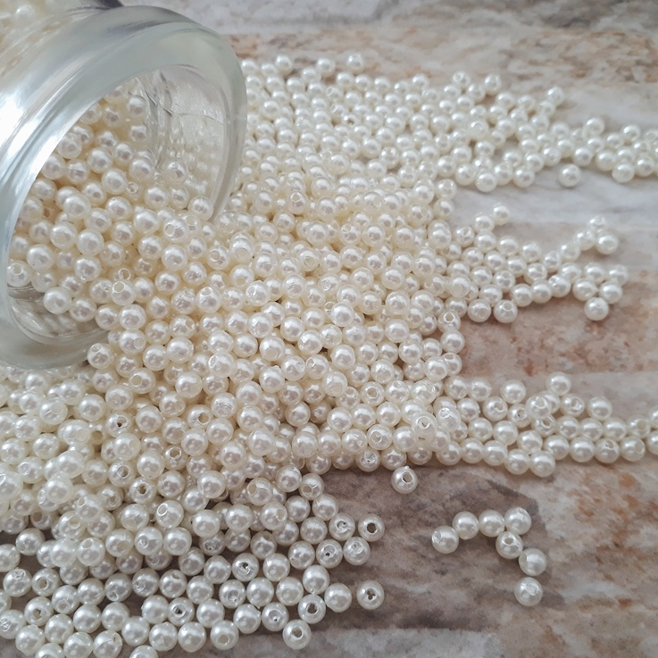 Pérola ABS com Furo - Cores Branca, Pérola ou Preta - Tamanhos: 3mm, 4mm, 5mm, 6mm, 8mm, 10mm e 12mm