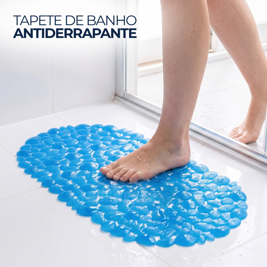 Tapete Box Antiderrapante Design Pedras 67x33cm Com Ventosa Banho Chuveiro Proteção PVC Resistente
