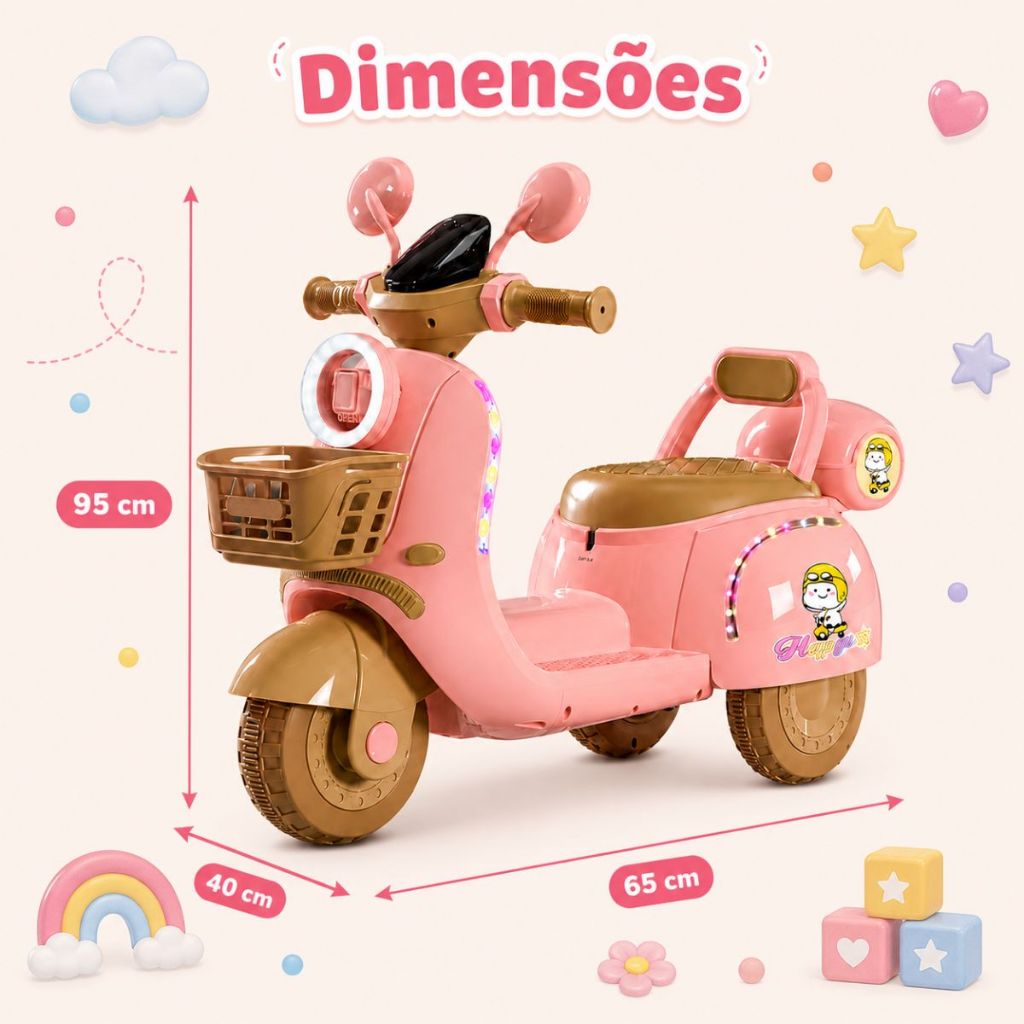 Moto Scooter Elétrica Infantil Lambreta 6V Retrô Com Luz e Som · foto 2