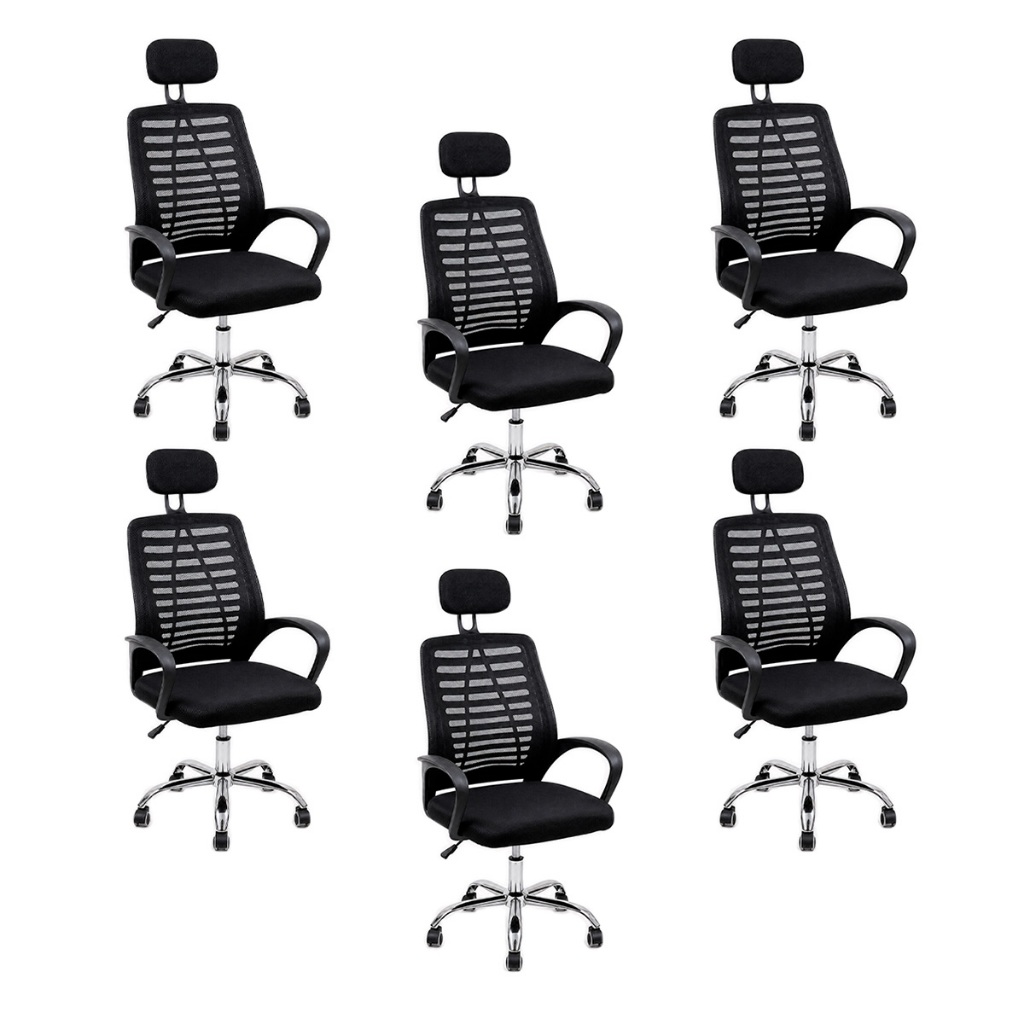 Kit 6 Cadeiras Escritório Diretor Ergonômica Tela Mesh Apoio de Cabeça com Ajuste de Altura Suporta até 120kg