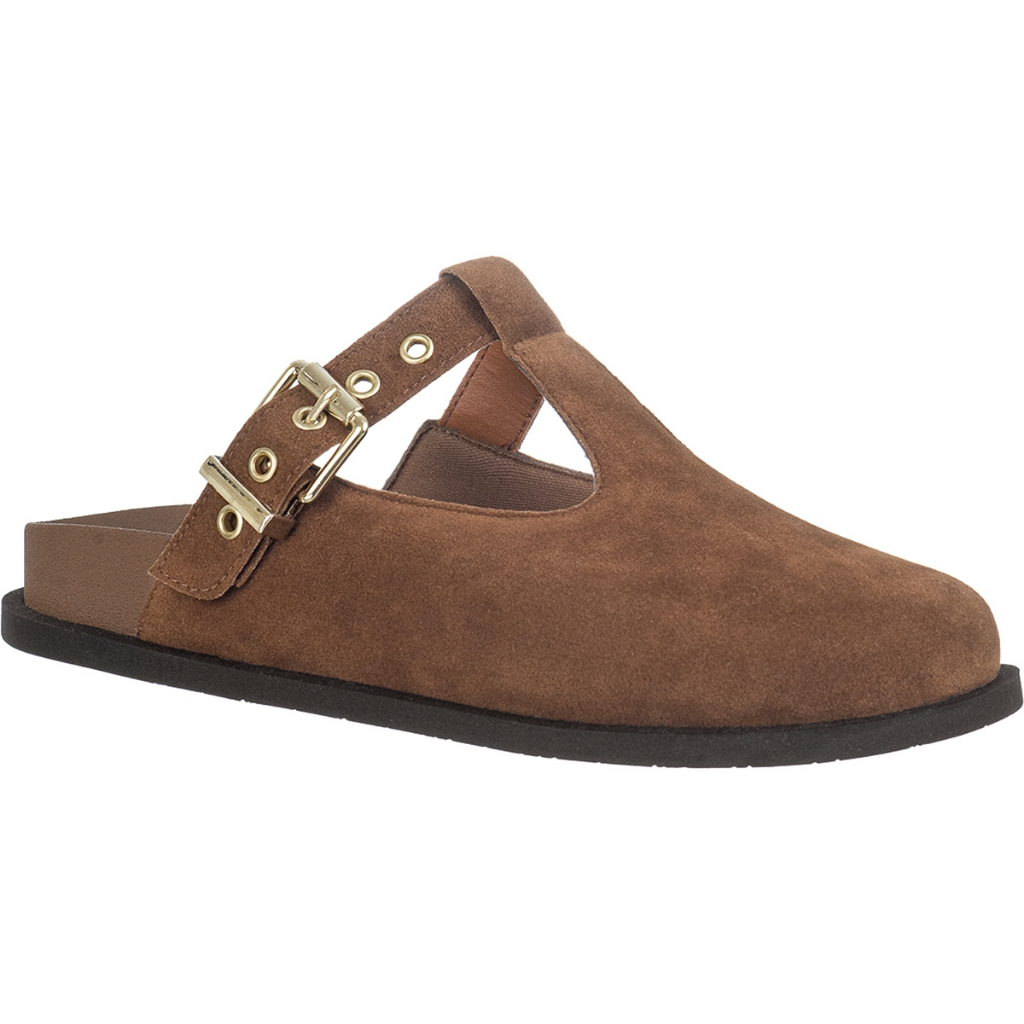 Sandália Feminina Mule Clog Premium Camurça Fivela Lateral GiGiL MIA