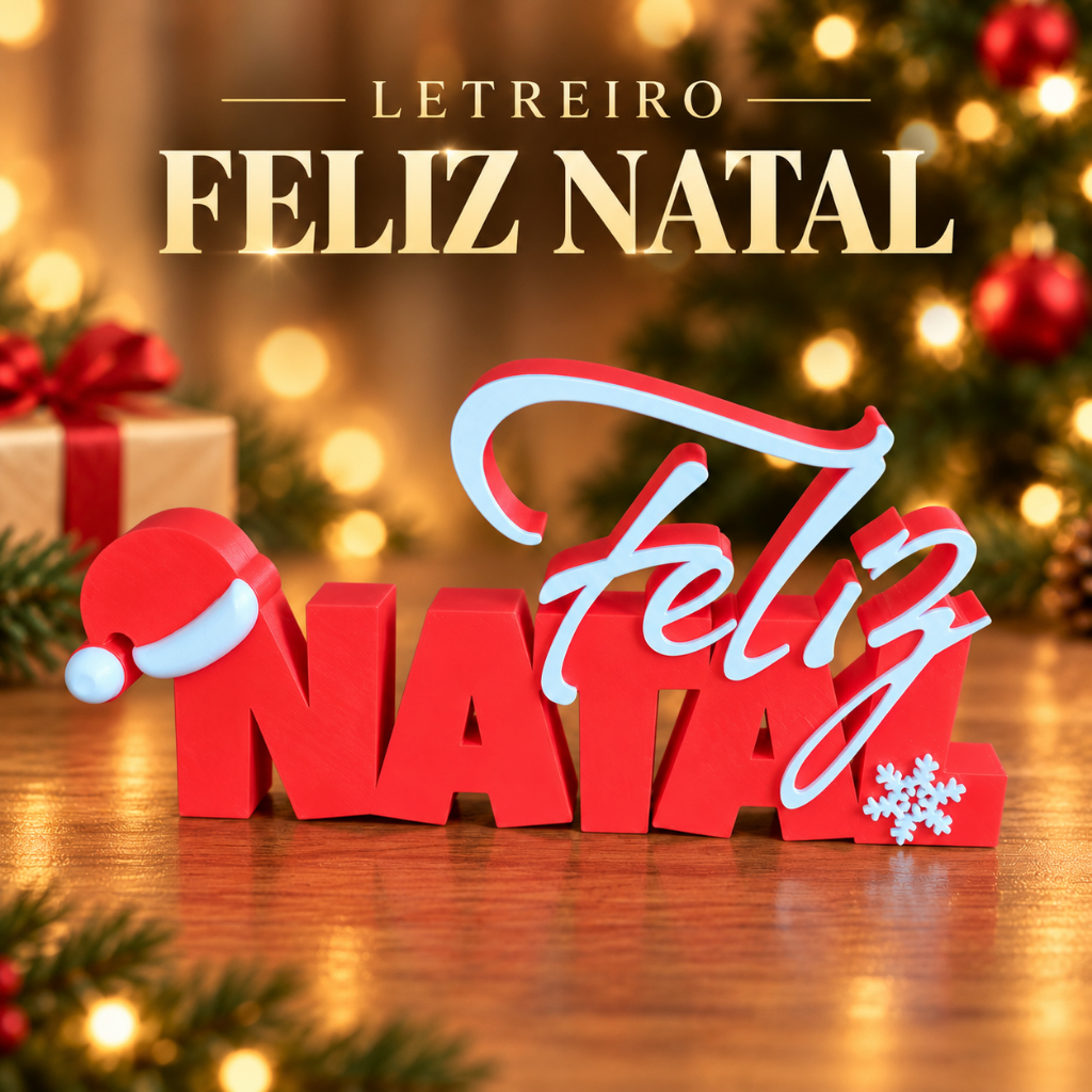 Enfeite Natal Feliz Natal Letreiro Decoração Natalina Mesa Sala Aparador Escritorio Papai Noel Gorro christmas decor