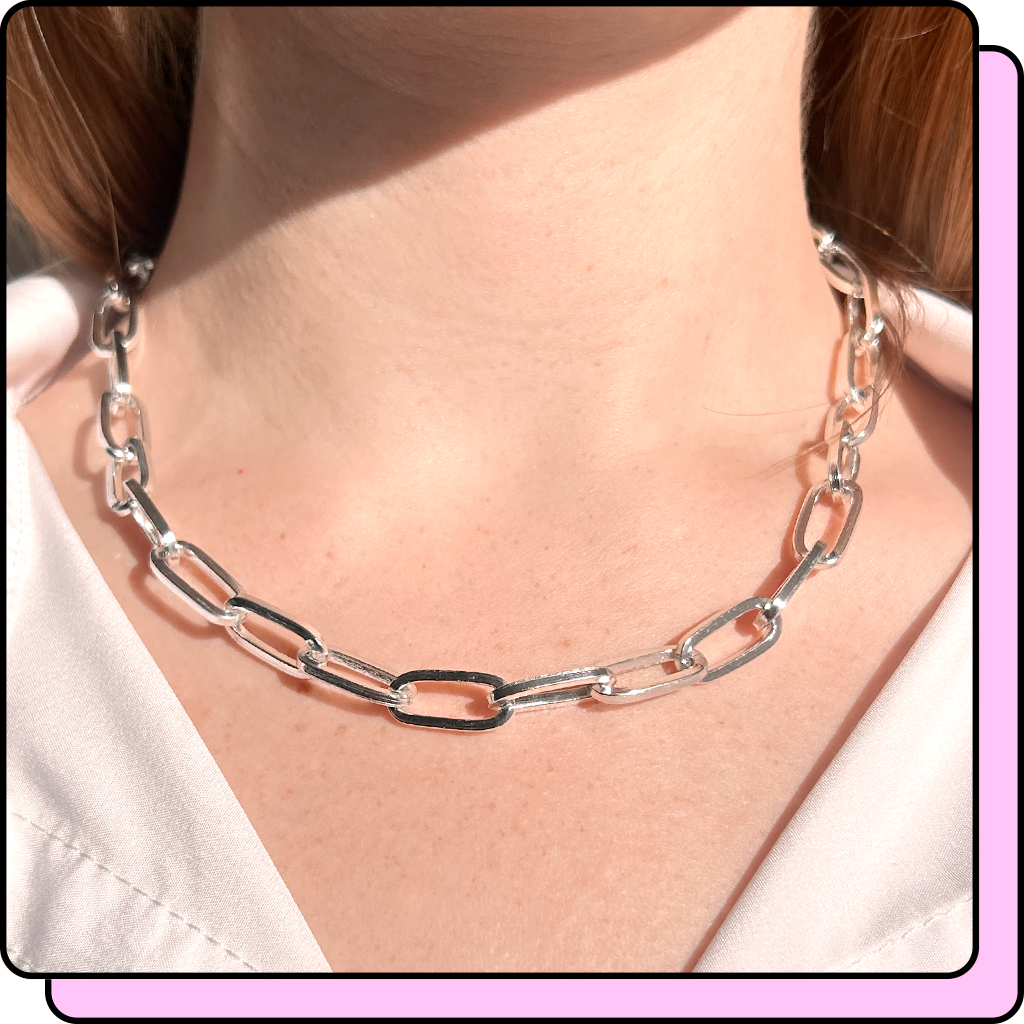 Choker Prata 925 Elos Corrente Colar Feminino Banhado Elegante Minimalista